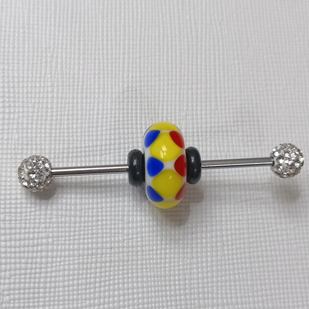 Trollbeads Beads Red, Yellow Blue And White Circus Glass Murano Silver 925 Bead